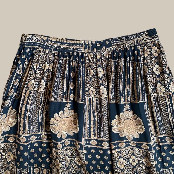 Chaus Black and Brown Tribal Print Flowy Rayon Maxi Skirt - Picture 2 of 7